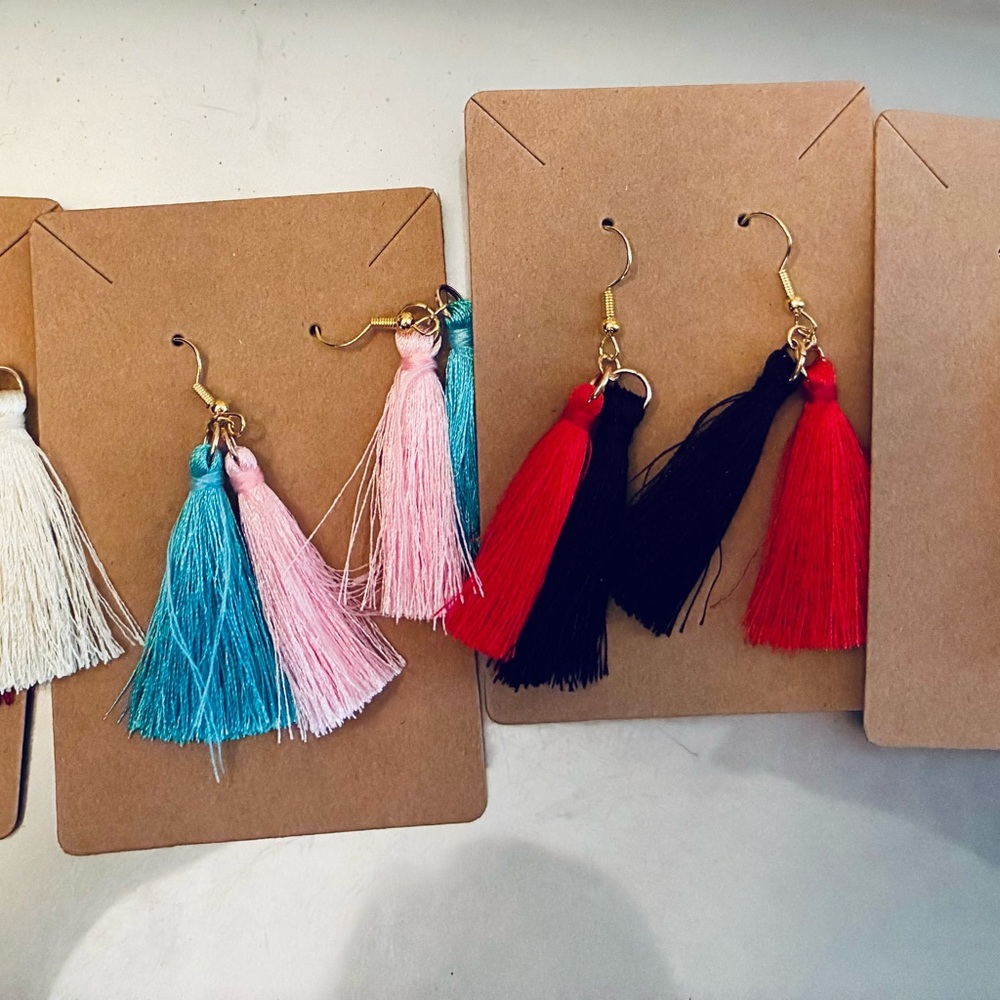 Elegant Tassel Earrings Set - Pink, Blue, Red, Black